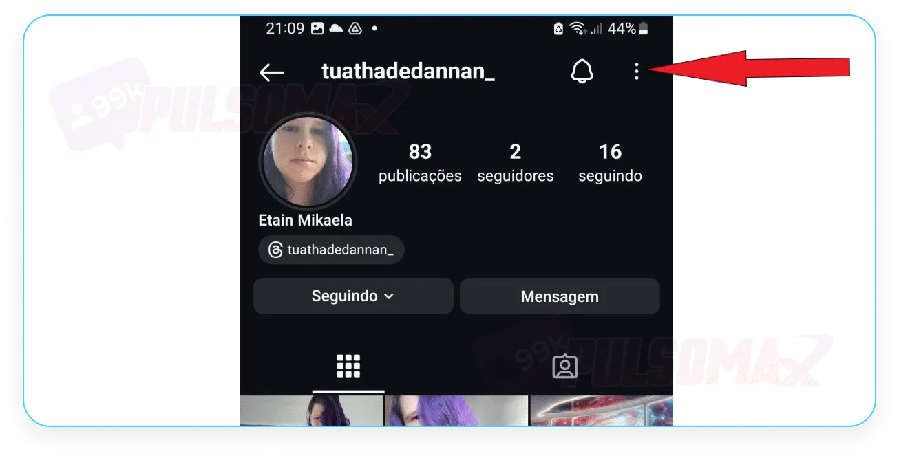 Screenshot showing where the three-dot button is located on the Instagram account profile.