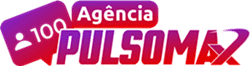 Logo da Agência Pulsomax, apresentando um ícone pulsante em forma de coração, simbolizando o aumento de engajamento nas redes sociais