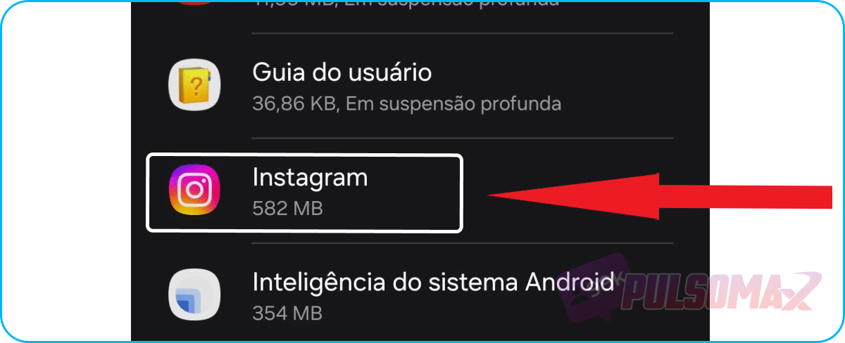 Instagram na lista de aplicativos do celular.