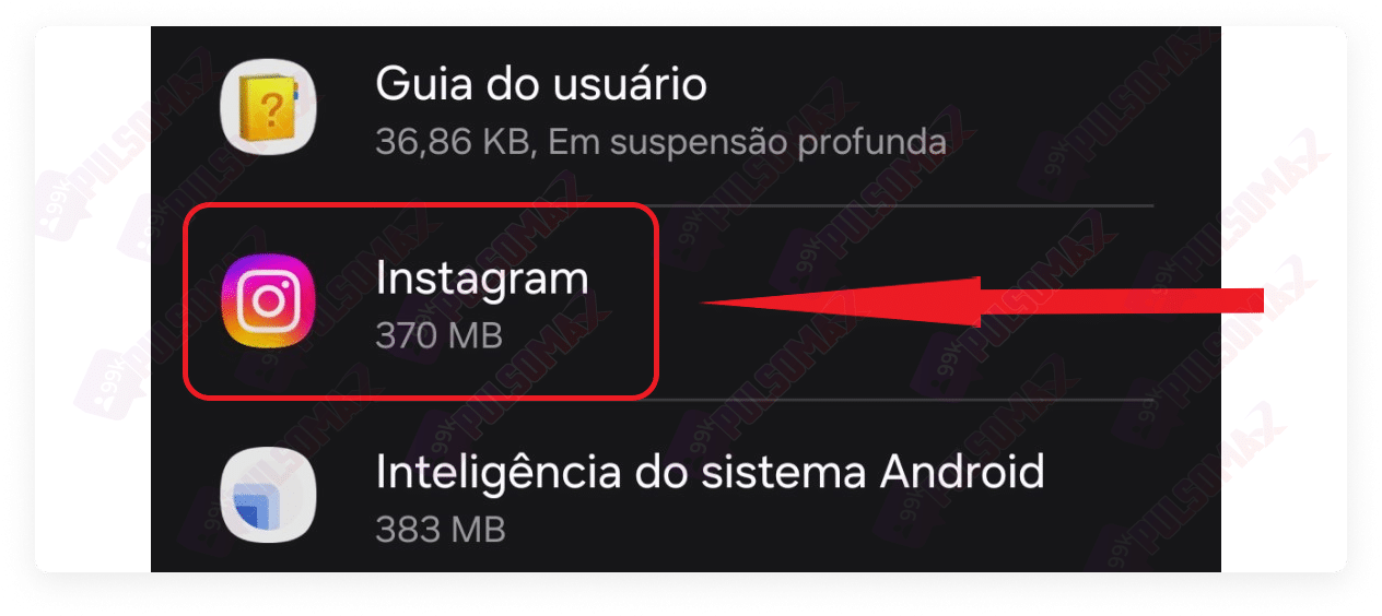 Aplicativo Instagram na lista de aplicativos do celular.