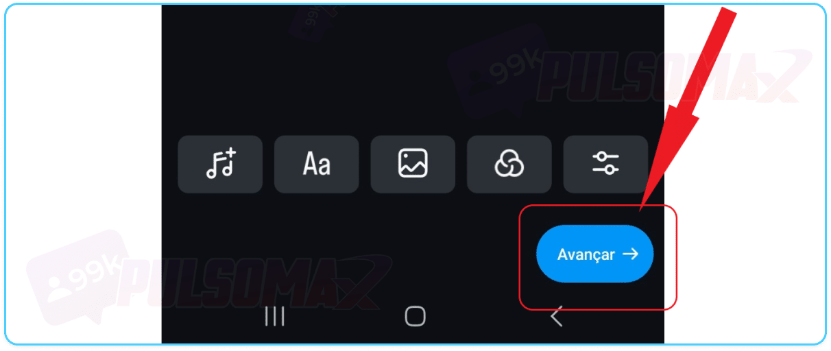 Botão avançar para criar publicação no Instagram.