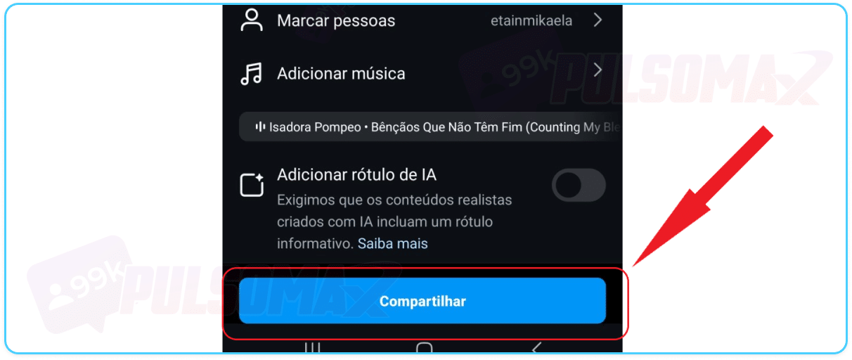 Botão compartilhar publicação no Instagram.