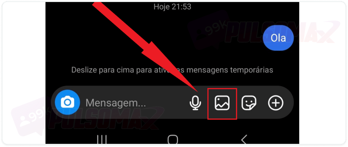 Botão de enviar imagem no DM do Instagram.