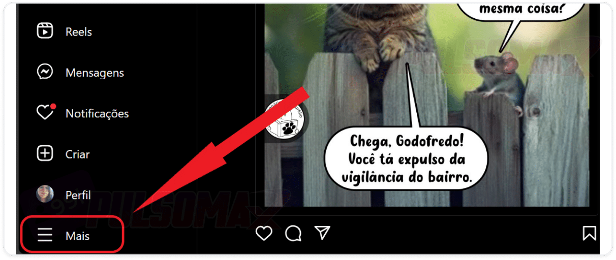 Botão mais no Instagram Web.