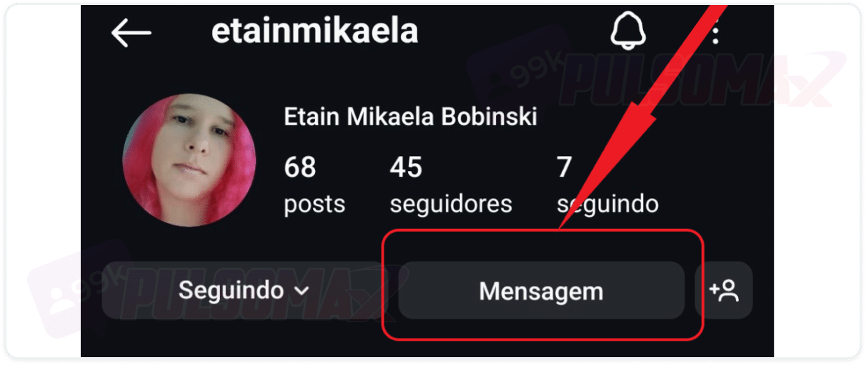 Botão de mensagem no perfil do usuário.