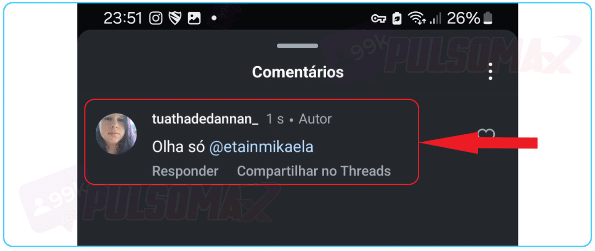 Comentário publicado com marcação.