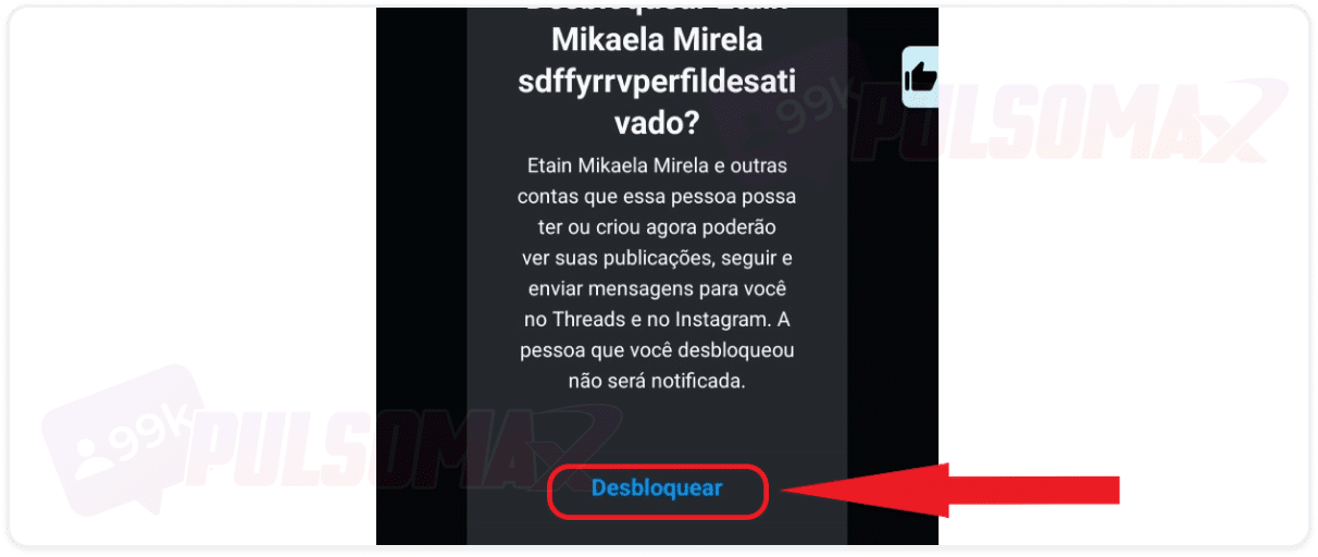 Confirmação de desbloqueio de conta no Instagram.