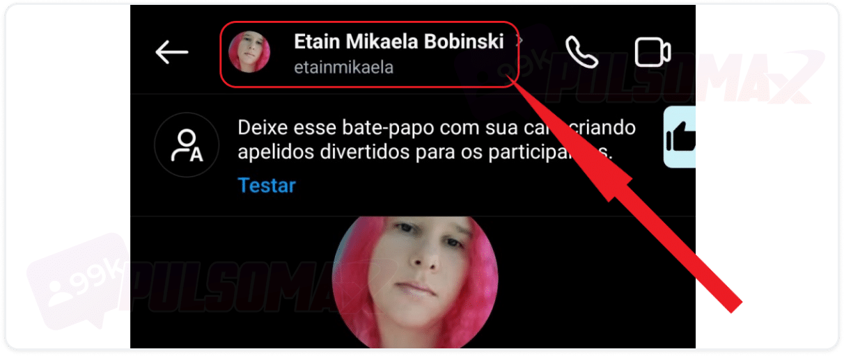 Nome de usuário no chat do Instagram.