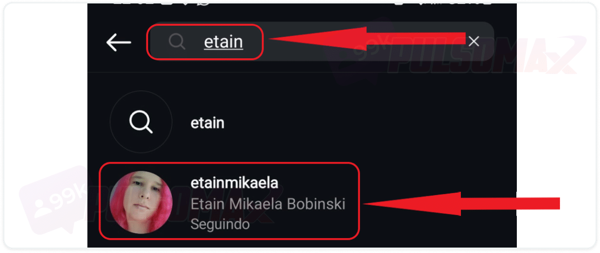 Procurando usuário no explorador do Instagram.