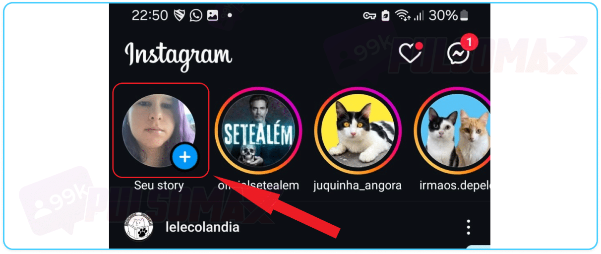 Botão seu story no Instagram.