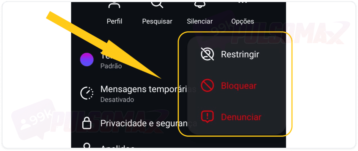 Print mostrando como bloquear e denunciar no Instagram.