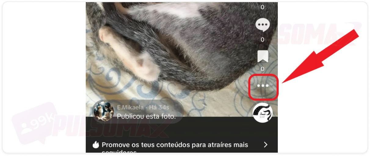 Botão de 3 pontinhos no story do TikTok