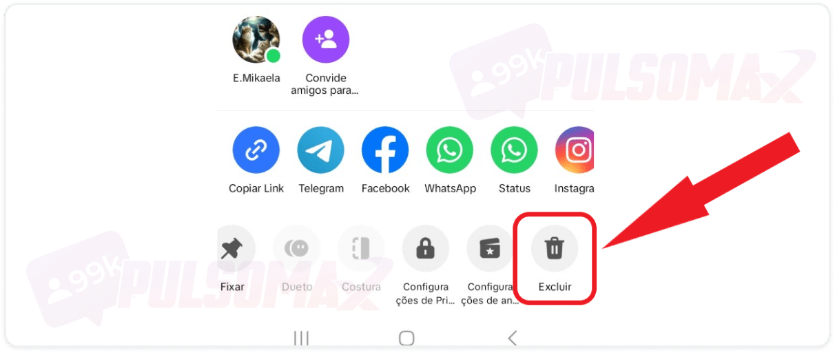 Opção excluir para deletar story no TikTok