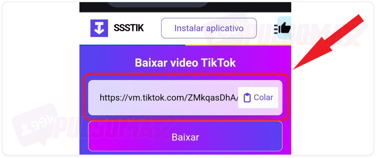 Aplicativo sssTikTok no navegador aberto no navegador do celular.