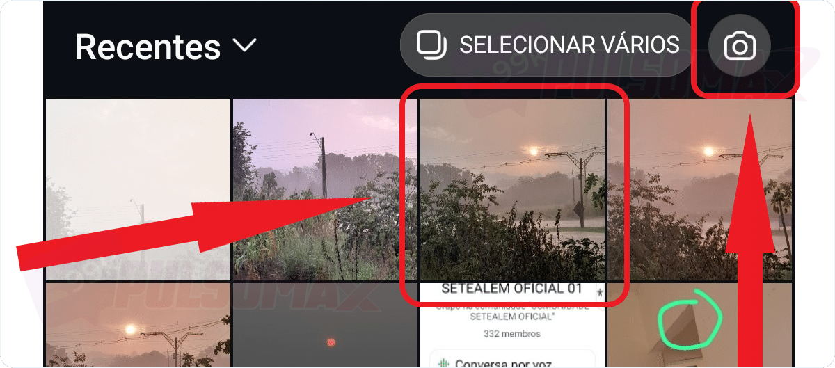 Botão de câmera e selecionar foto para publicar no Instagram