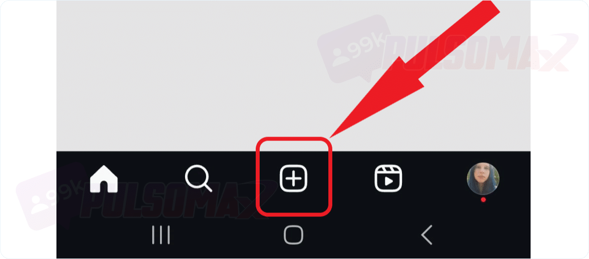 Botão + que abre galeria do Instagram