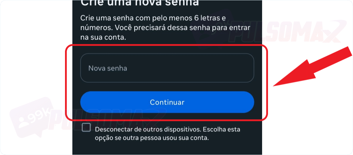 Criar nova senha Instagram