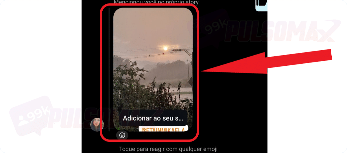 Publicação com menção nos stories, DM do Instagram