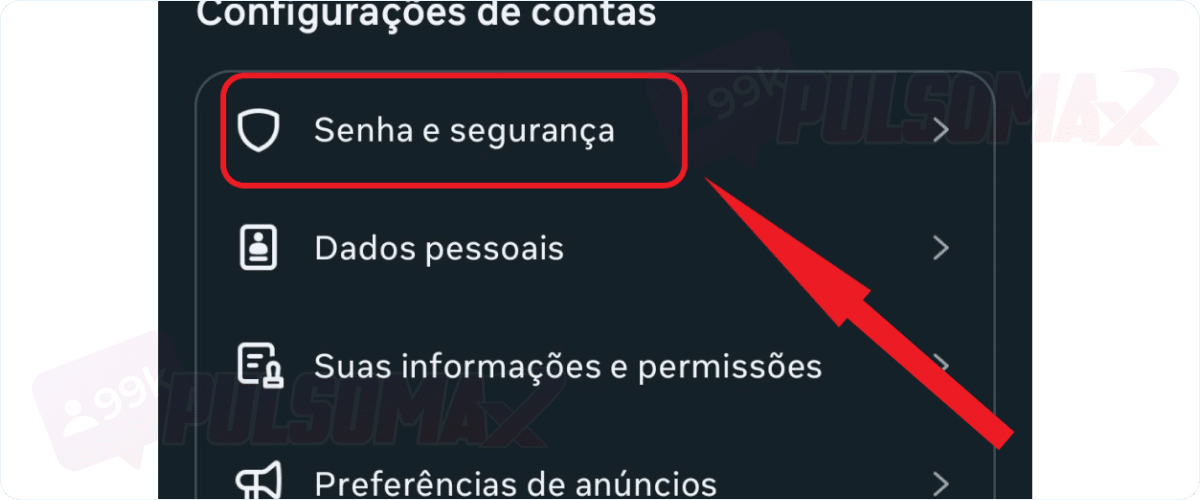 Senha e segurança Instagram