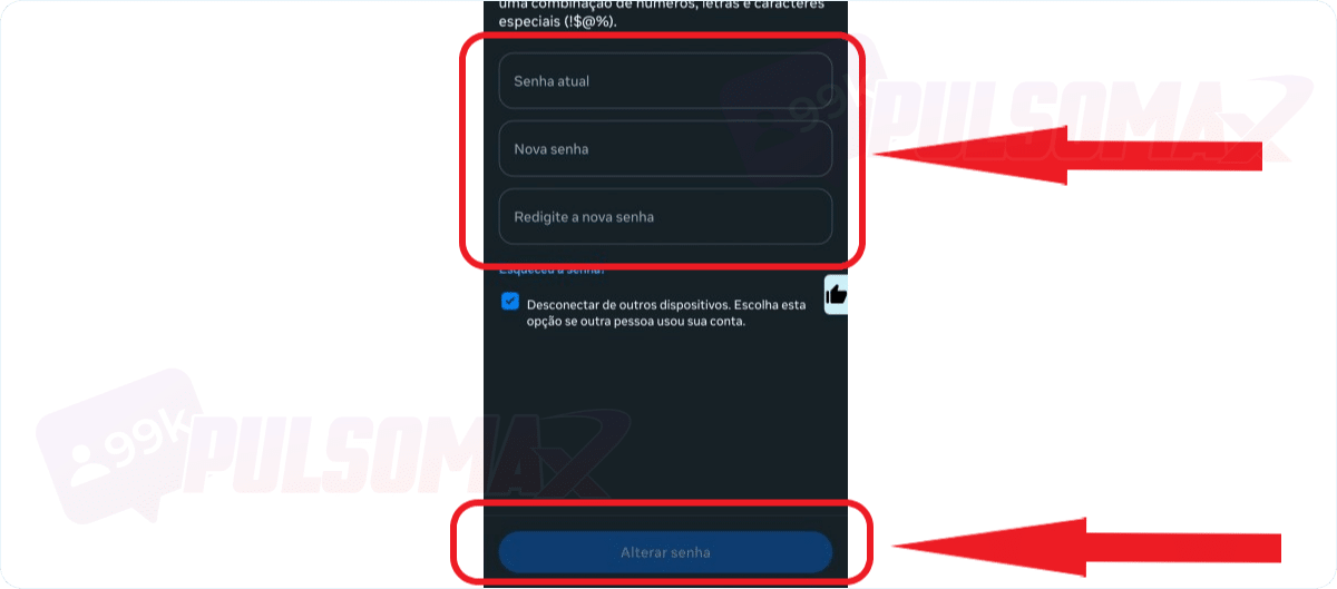 Sessão alterar senha do Instagram