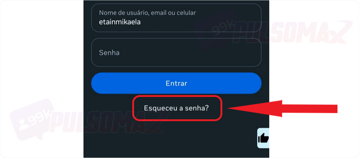 Tela de login esqueceu a senha do Instagram