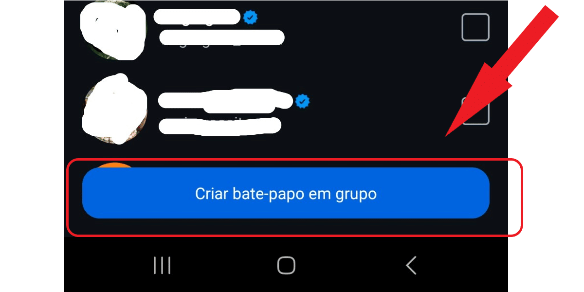 Botão criar grupo no Instagram