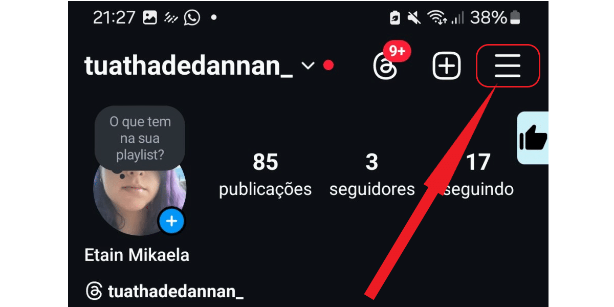 Botão de 3 traços Instagram