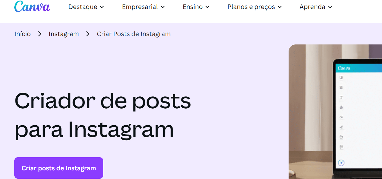 Print do Canva, criador de conteúdos para Instagram