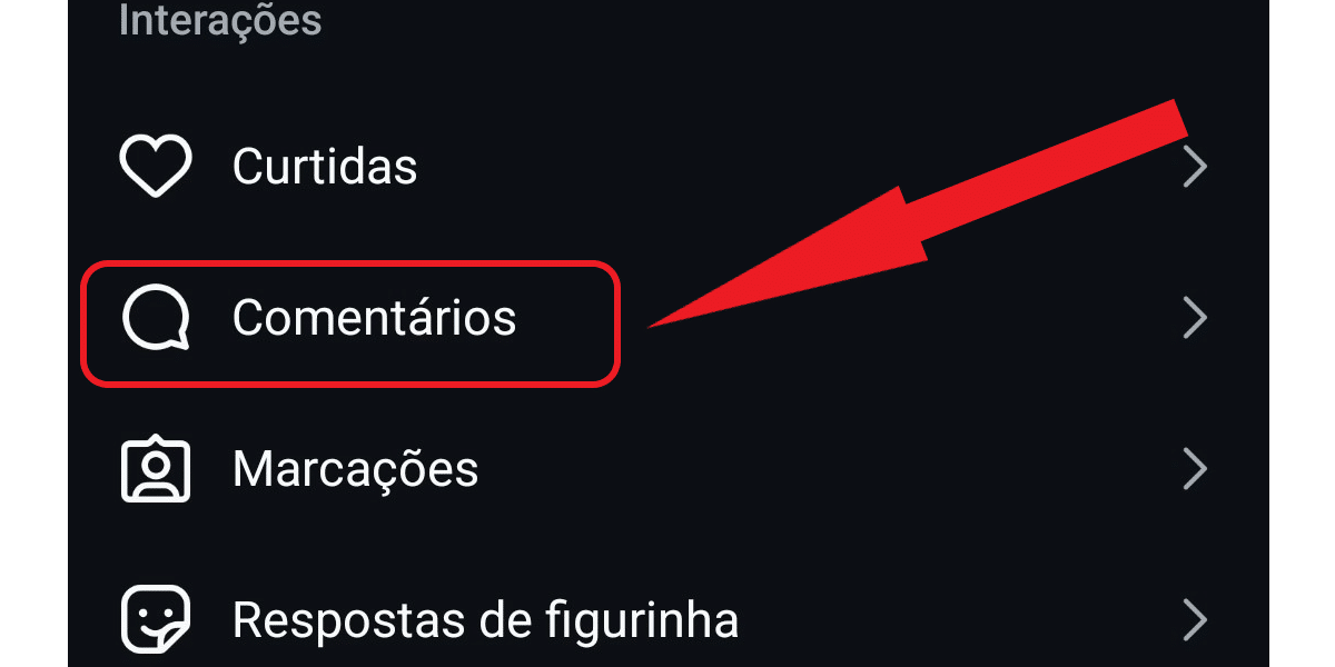 Comentários configurações Instagram