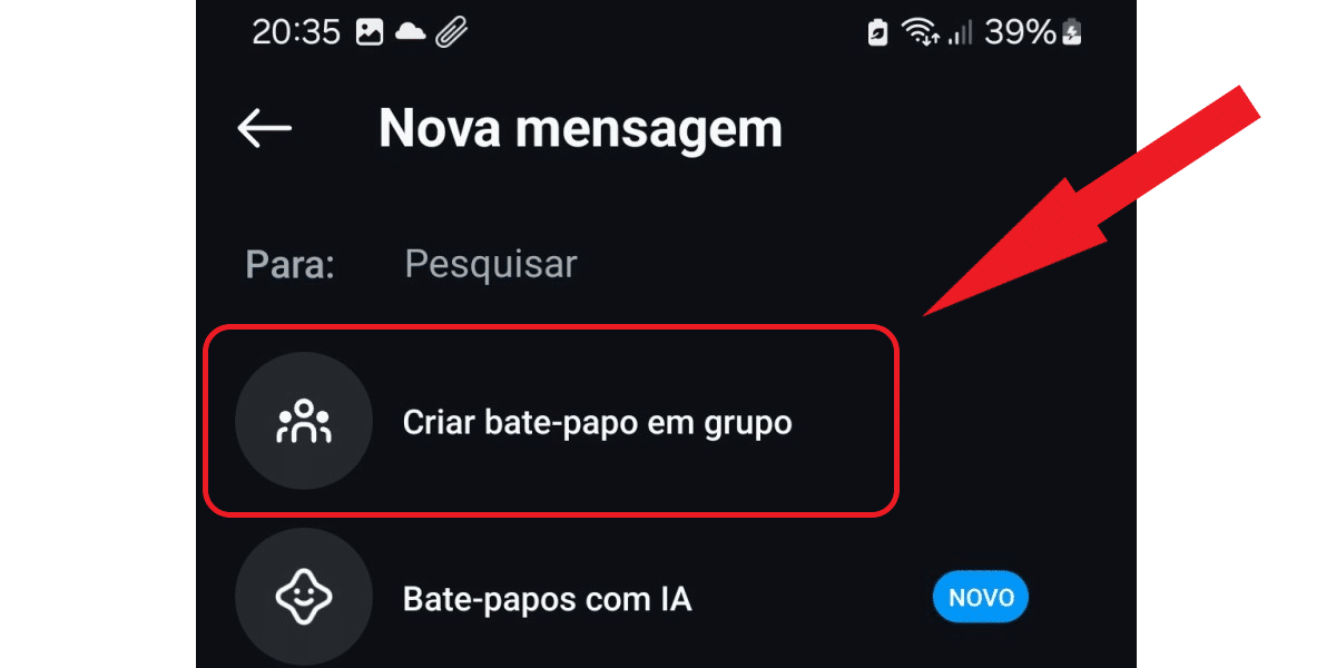 Criar bate papo em grupo DM do Instagram