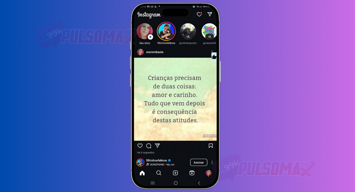 Print de declaração de amor infantil publicada no Instagram