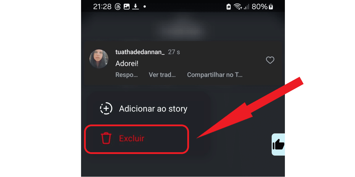 Excluir o próprio comentário Instagram