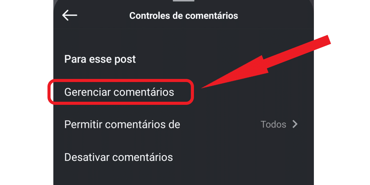 Print gerenciar comentários Instagram