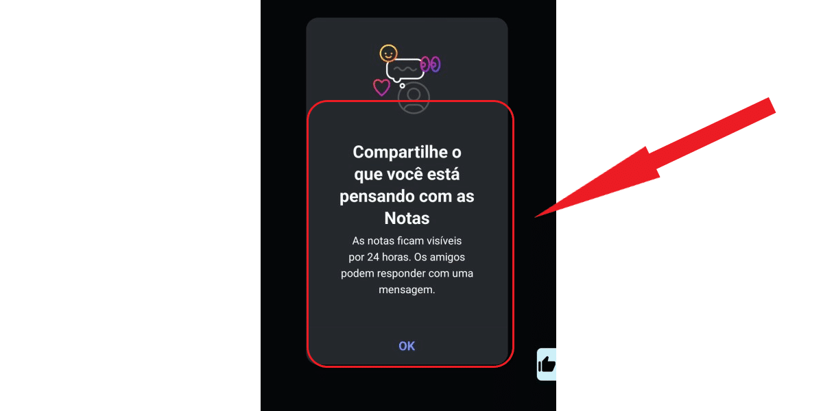 Print mostrando aviso sobre como funcionam as notas do Instagram para o usuário. Ideias de notas para Instagram