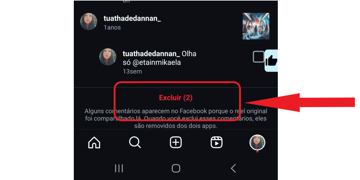 Seleção de comentários para excluir