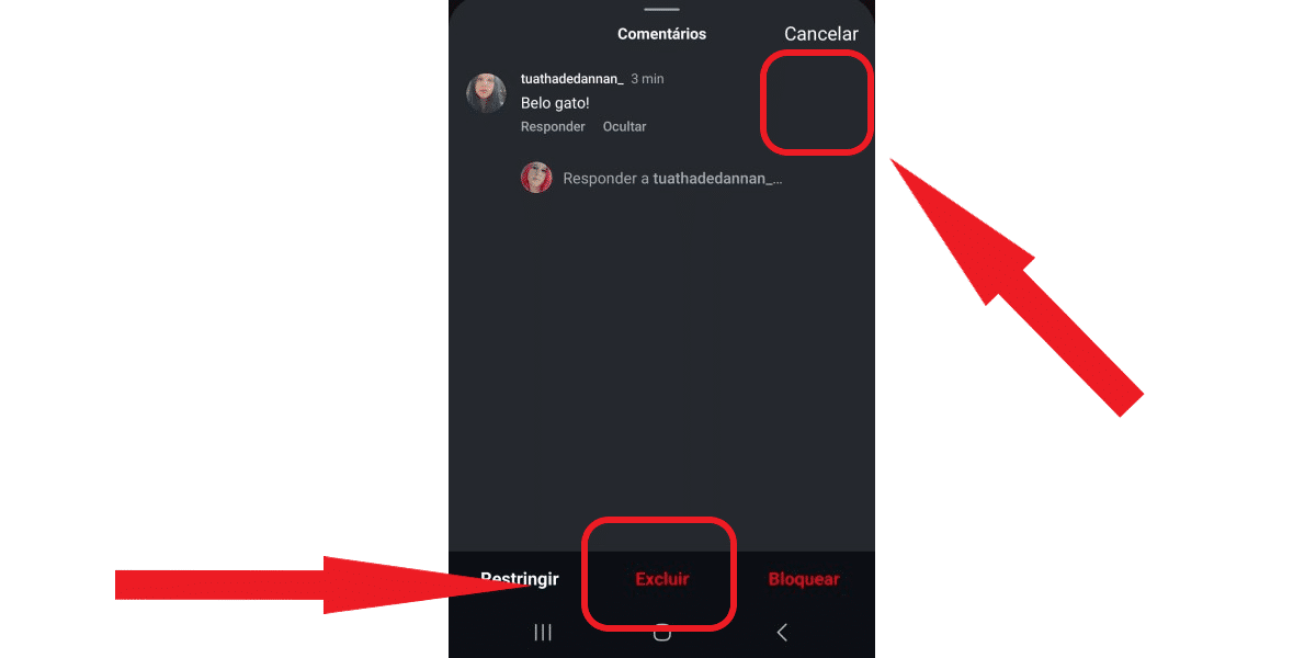 Selecionar comentário para excluir