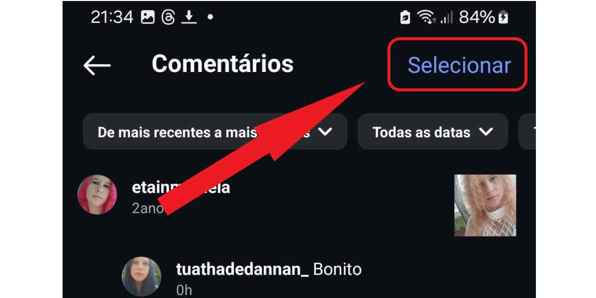 Selecionar comentários Instagram