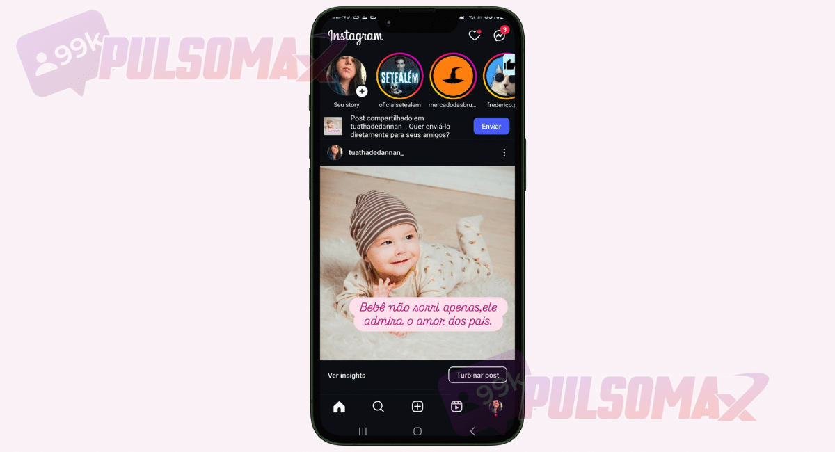 Print de foto de bebê com comentário fofo no Instagram
