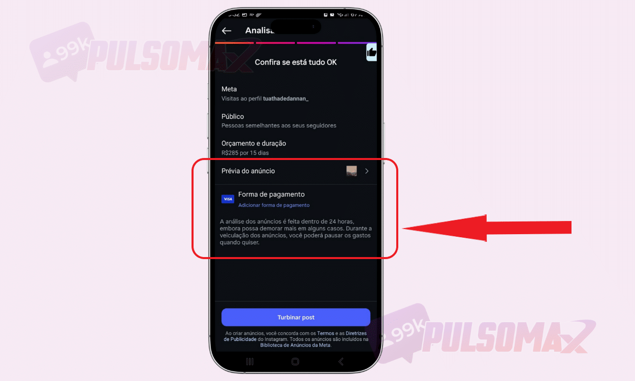 Anúncios do Instagram - formas de pagamento