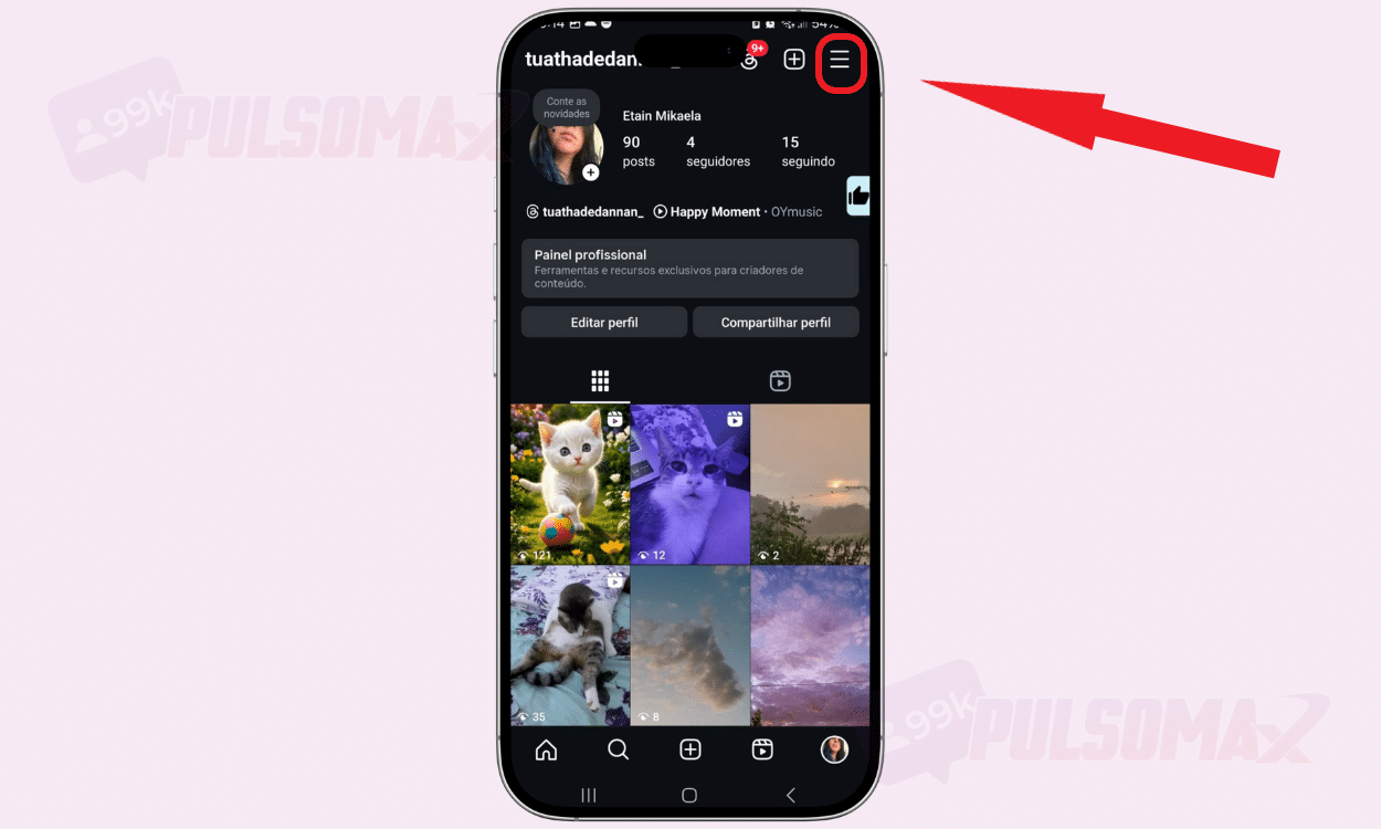 Botão de 3 traços Instagram