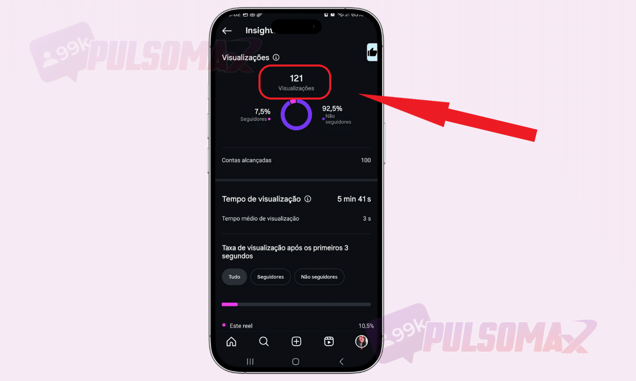 Print mostrando visualizações de uma postagem do Instagram