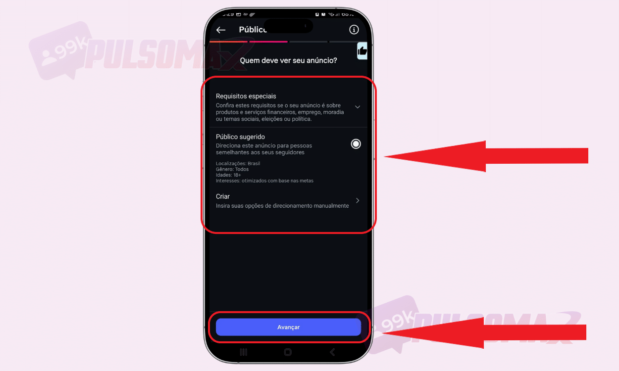 Escolha de público-alvo para turbinar publicação Instagram