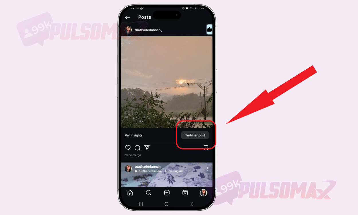 Botão turbinar post Instagram