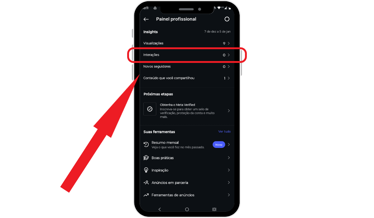 Seguidores comprados podem interagir no perfil do Instagram? Print mostrando insight de intera&ccedil;&otilde;es em perfil do Instagram